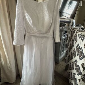 Wedding Dress 20w Vintage Style White Lace Long Sleeve Tea Length